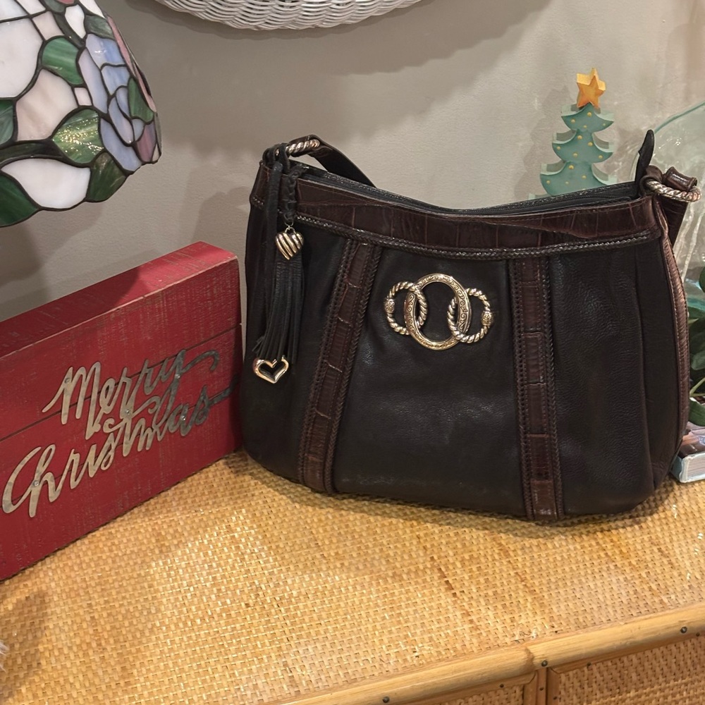 Brighton leather Black & Brown Crocodile Embossed Shoulder Bag as new!